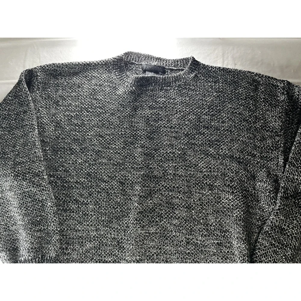 Generra Collection Sweater Men's Small Black‎ White Knit Crewneck Cotton Ramie